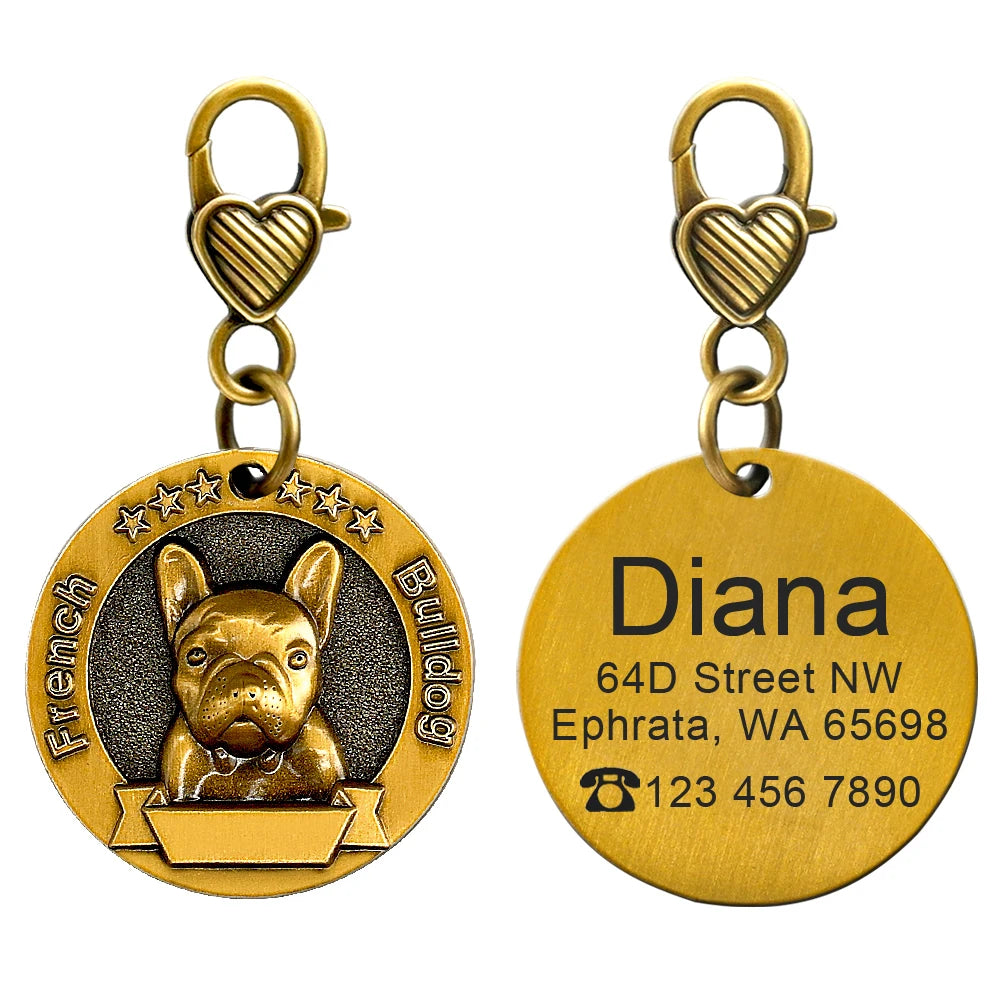 Personalized Dog Breed ID Tag with Engraved Name and Address