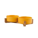 Elevated Ceramic Dog Bowl with Wood Stand