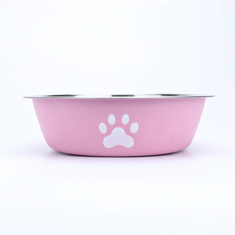 Stainless Steel Dog Bowl with Paw Print and Non-Slip Base