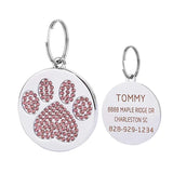 Glitter Paw Dog ID Tag, Engraved Stainless Steel Pet Tag