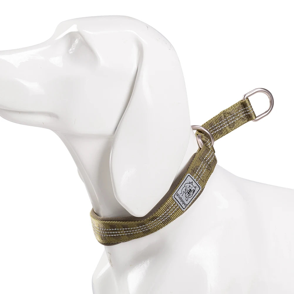 Padded Half Check Dog Collar with P Chain, Reflective Nylon
