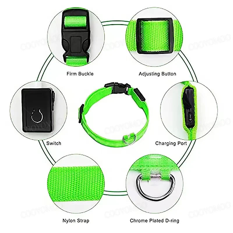 LED Dog Collar with 3 Light Modes, USB or Battery Powered