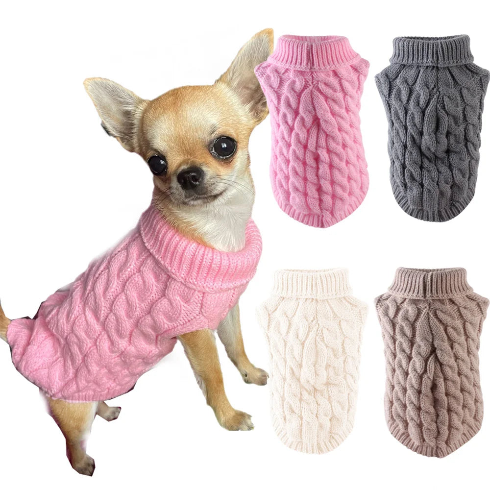Classic Knit Dog Sweater for Small Dogs in 5 Solid Colors