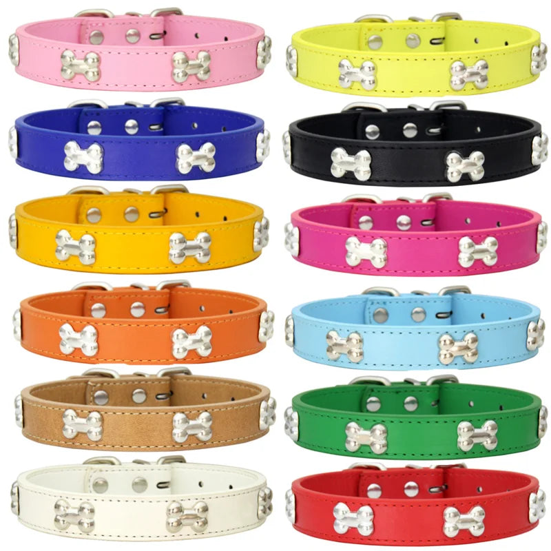 Leather Dog Collar for Small Dogs with Adjustable Buckle