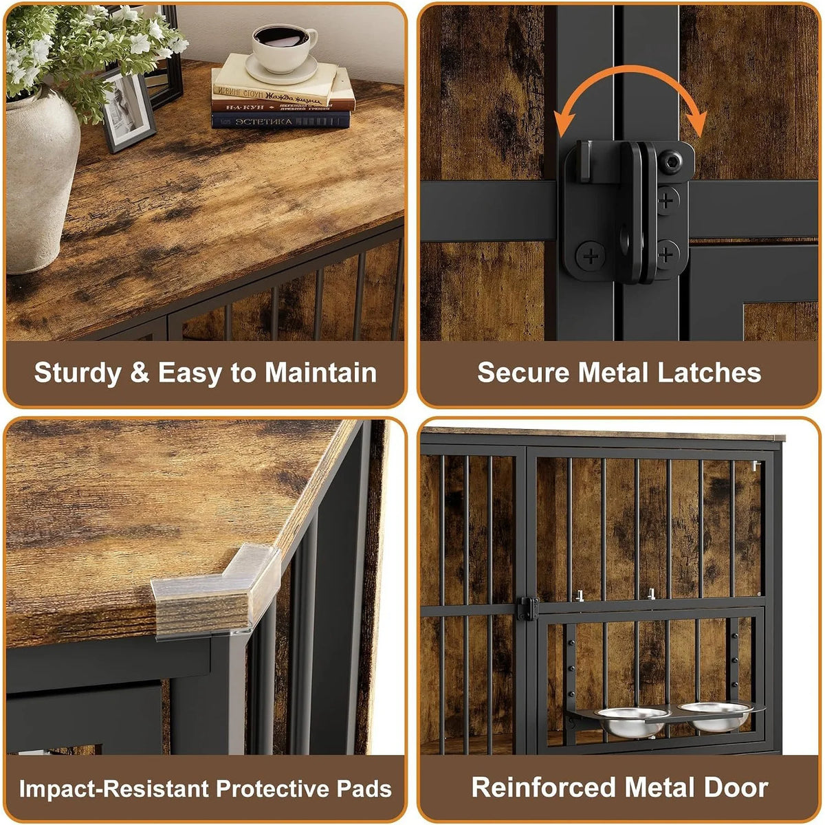 Corner Dog Crate Furniture with Rotating Feeding Door