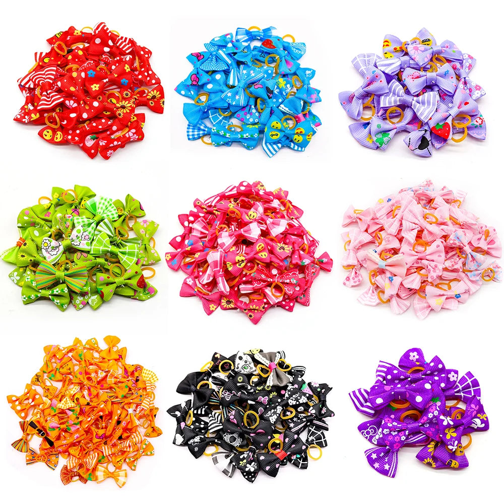 Dog Hair Bows with Rubber Bands, Mixed Colors, 10 to 30 Pack