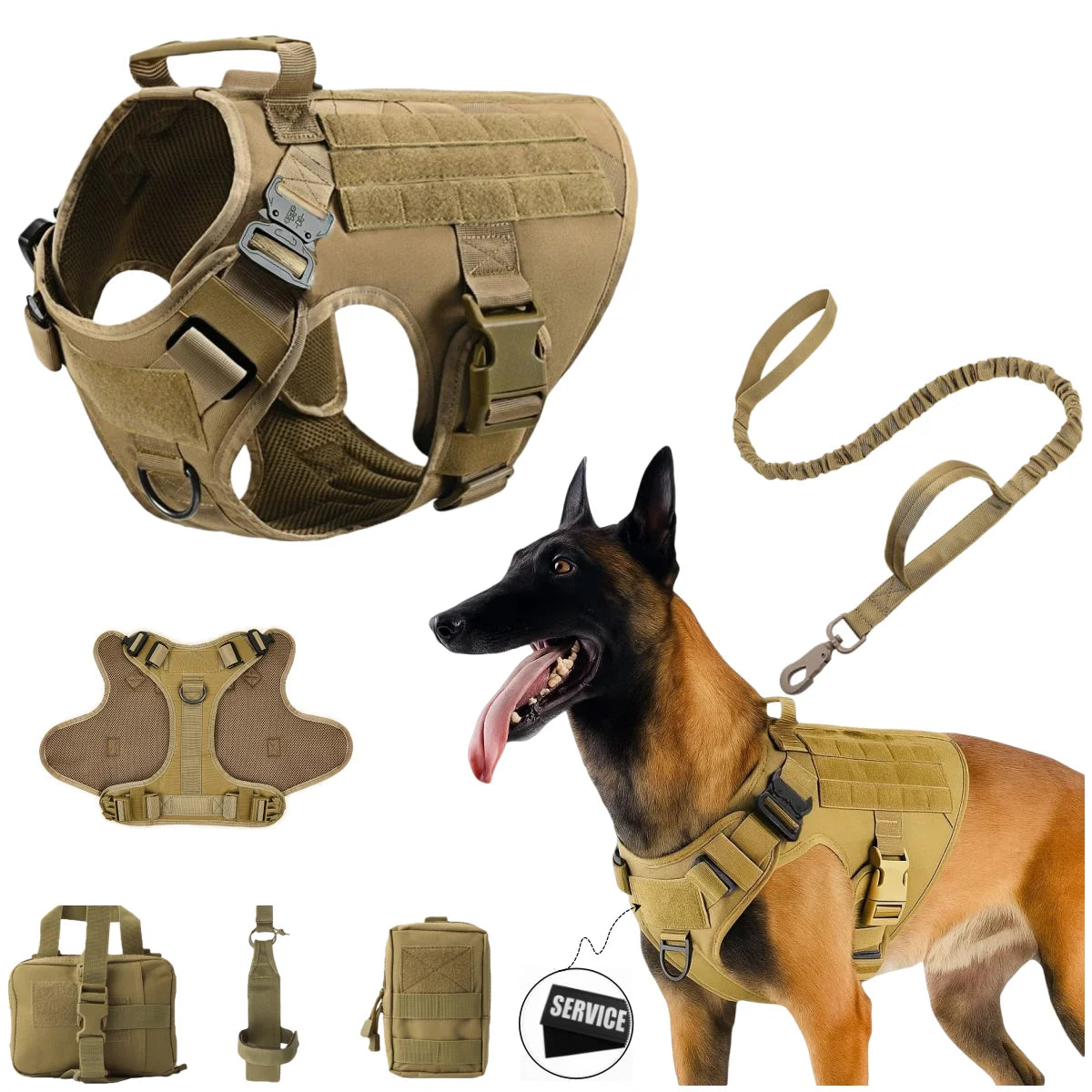 Tactical Dog Harness with MOLLE Panels and Handle for Large Dogs