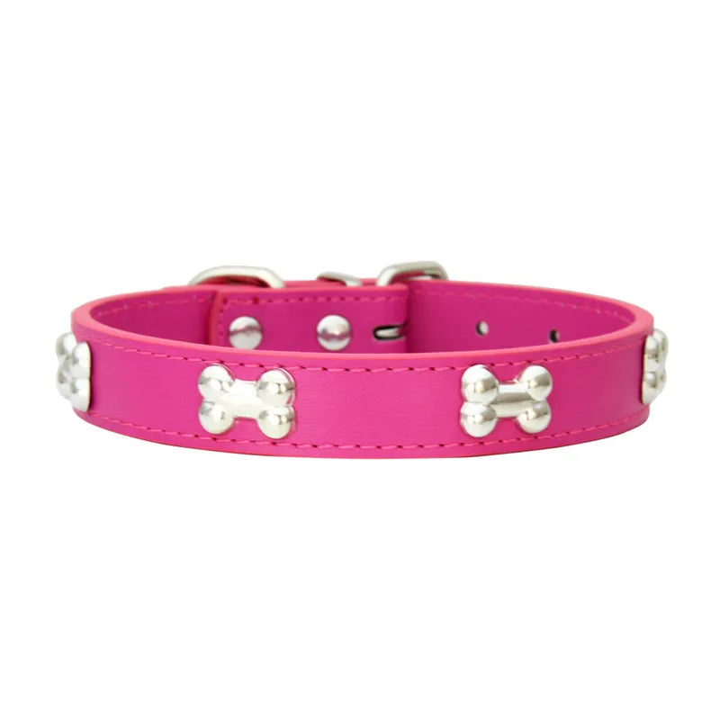 Leather Dog Collar for Small Dogs with Adjustable Buckle