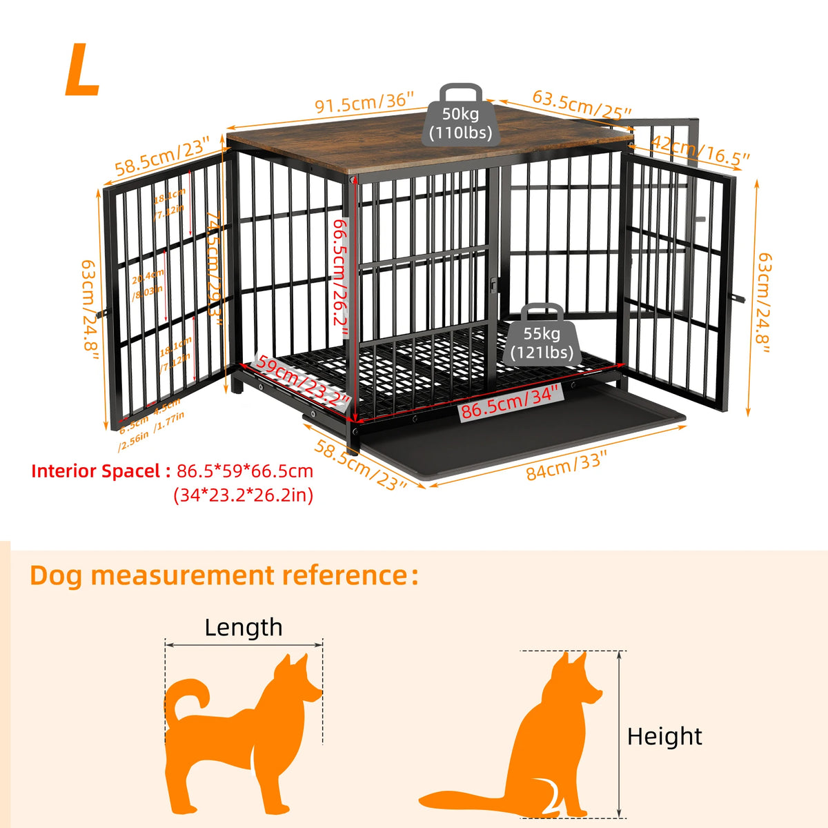 Wooden Dog Crate Furniture End Table, M to 2XL Sizes