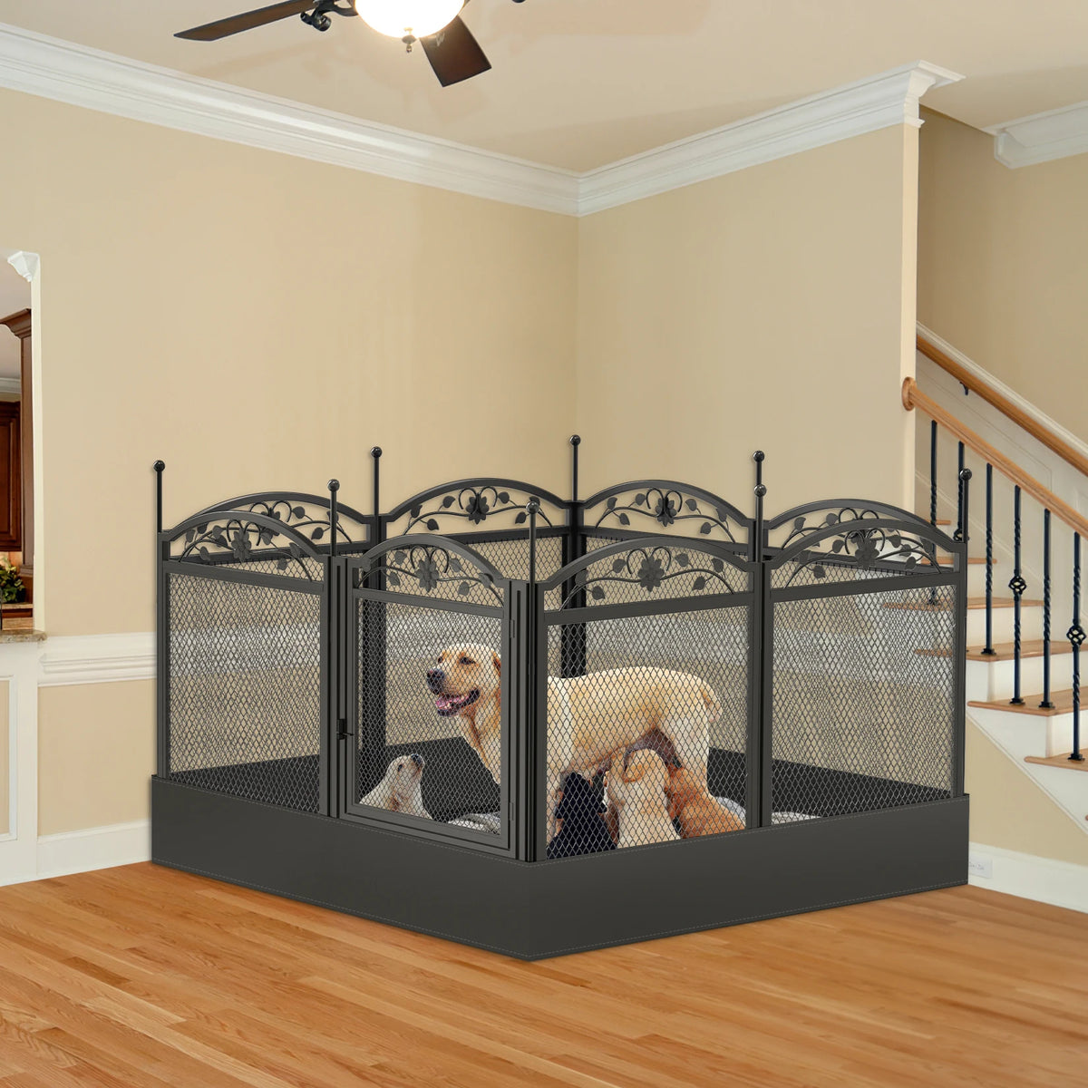 8 Panel Metal Dog Playpen with Waterproof Whelping Pad