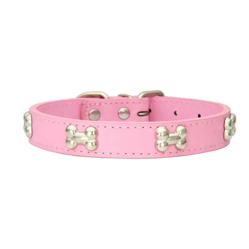 Leather Dog Collar for Small Dogs with Adjustable Buckle