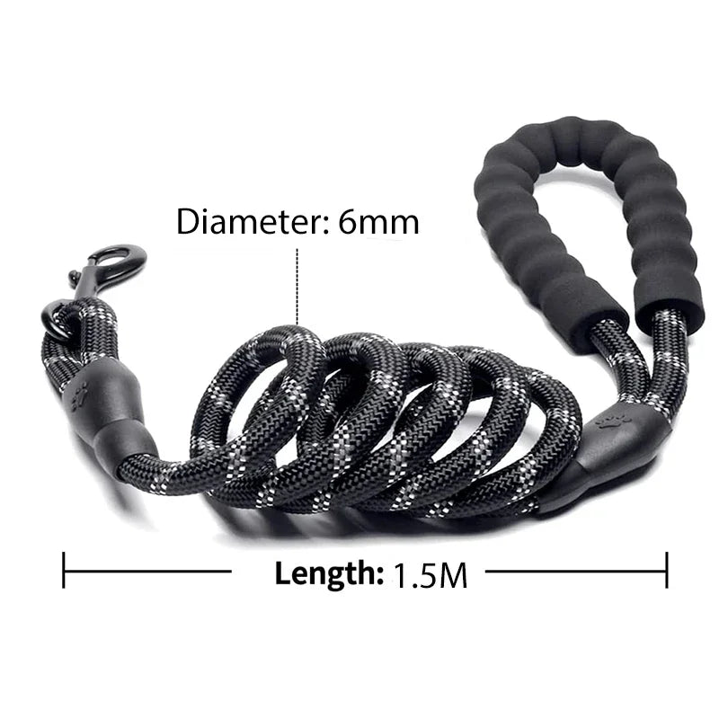 Reflective Rope Dog Leash with Foam Handle, 5 ft