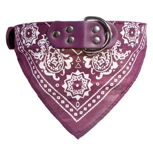 Adjustable Dog Bandana Collar with Reflective Leather