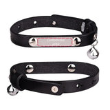 Personalized Leather Cat Collar with Bell and Engraved Nameplate