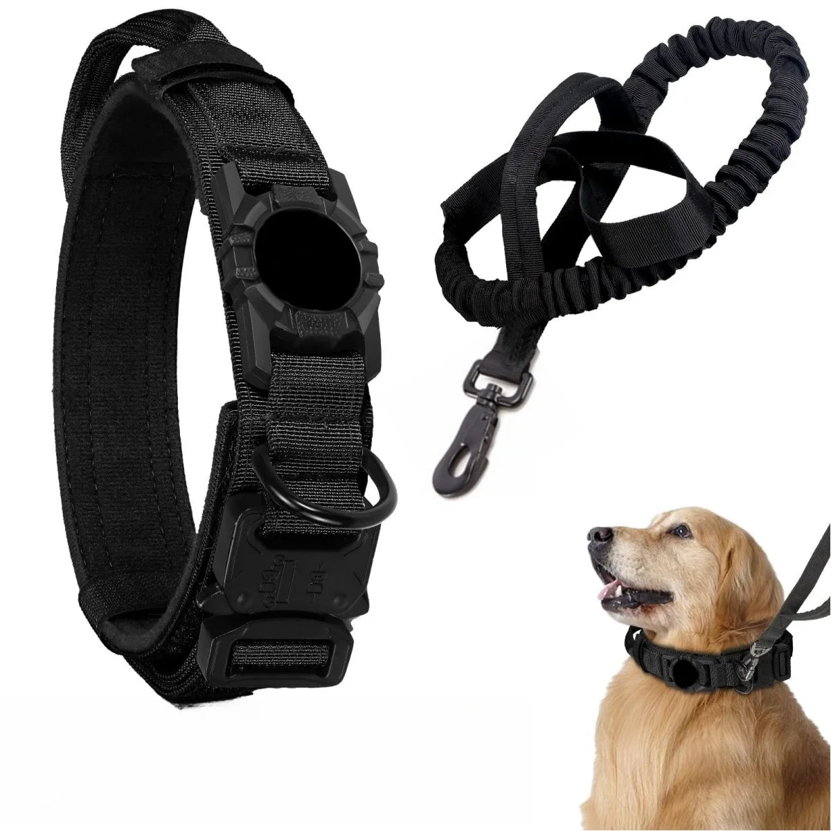AirTag Dog Collar, Tactical Nylon with Handle and Metal Buckle