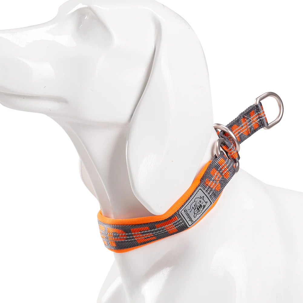 Padded Half Check Dog Collar with P Chain, Reflective Nylon