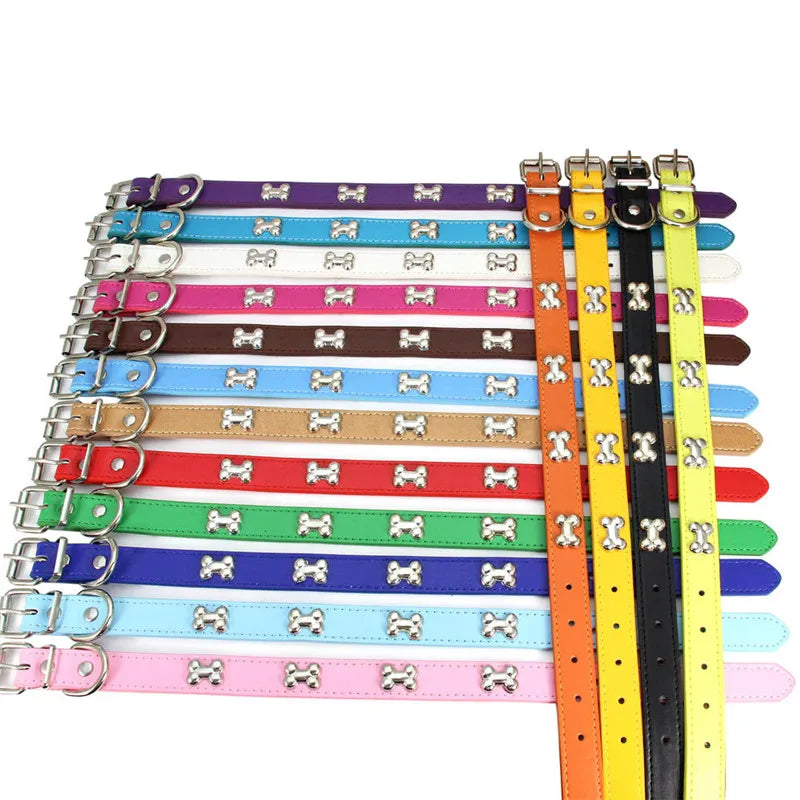 Leather Dog Collar for Small Dogs with Adjustable Buckle
