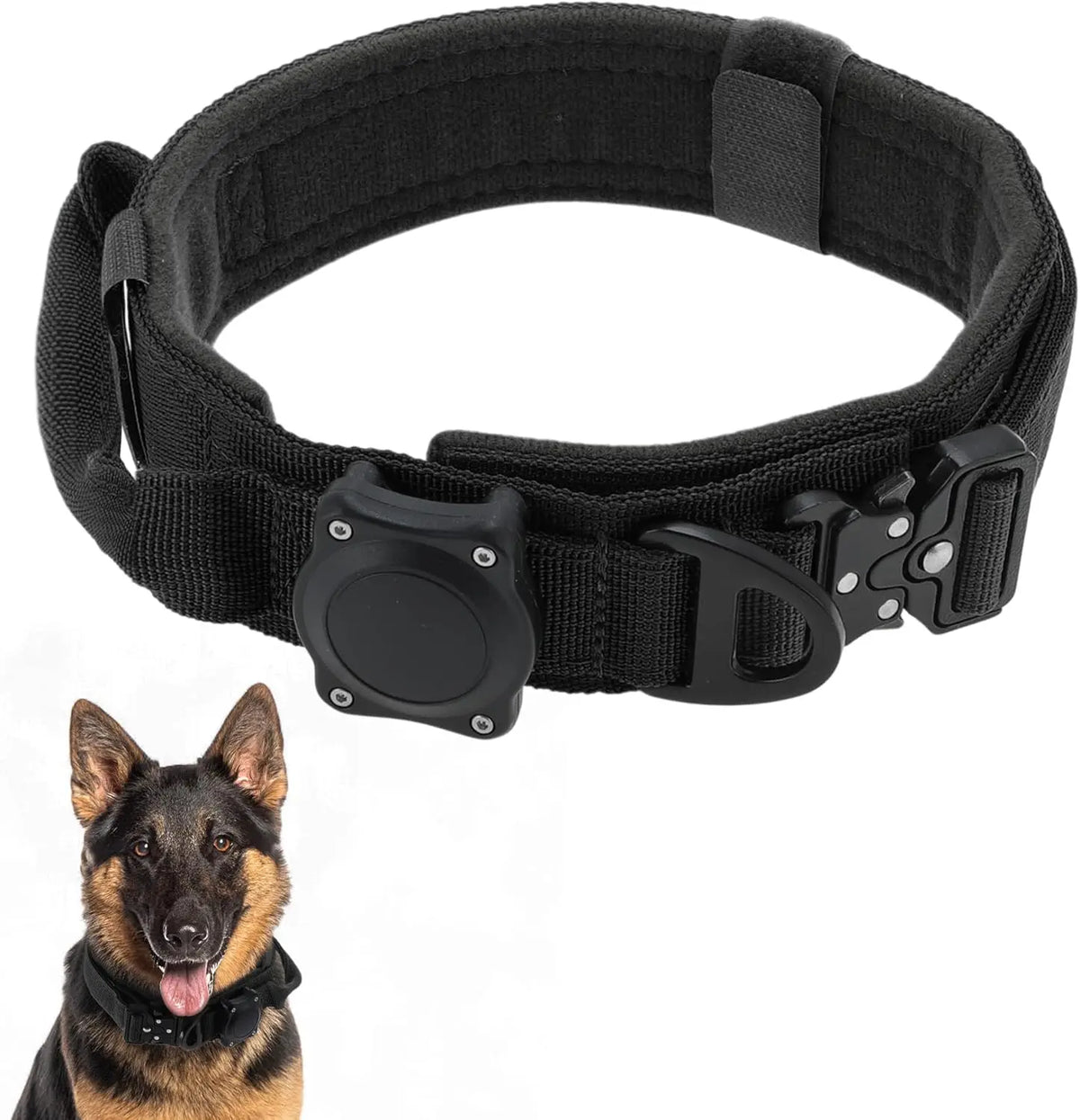 Tactical Dog Collar with Control Handle and AirTag Holder, M to XL