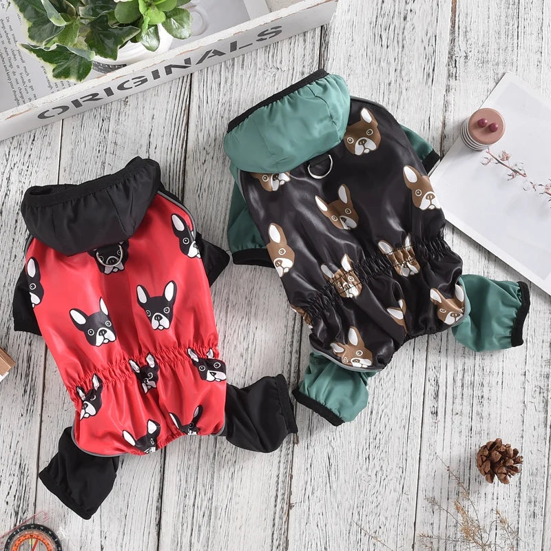 Waterproof Dog Raincoat Overalls with French Bulldog Print