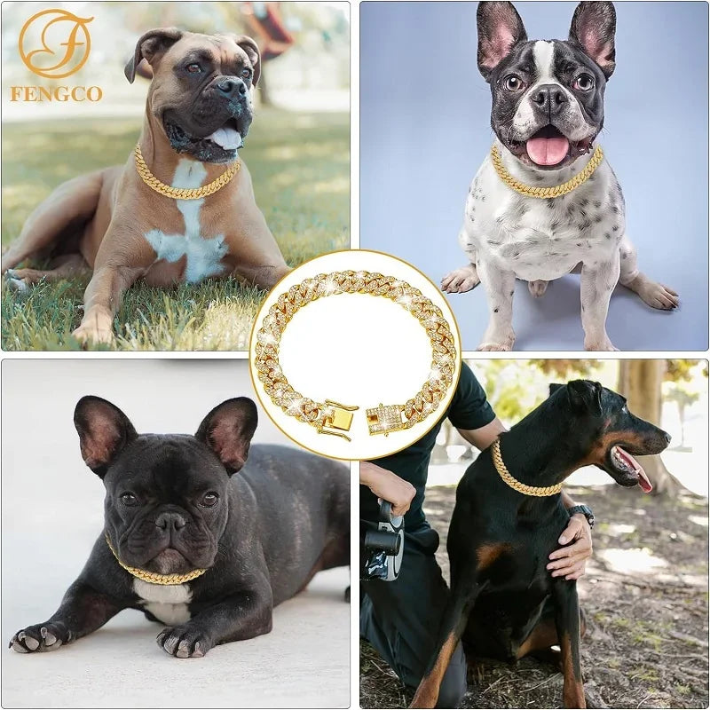 Gold Chain Dog Collar, Stainless Steel Pet Necklace