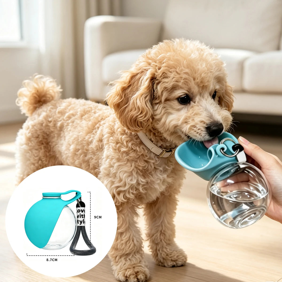 Portable Dog Water Bottle with Fold-Out Silicone Bowl, 9.6 oz