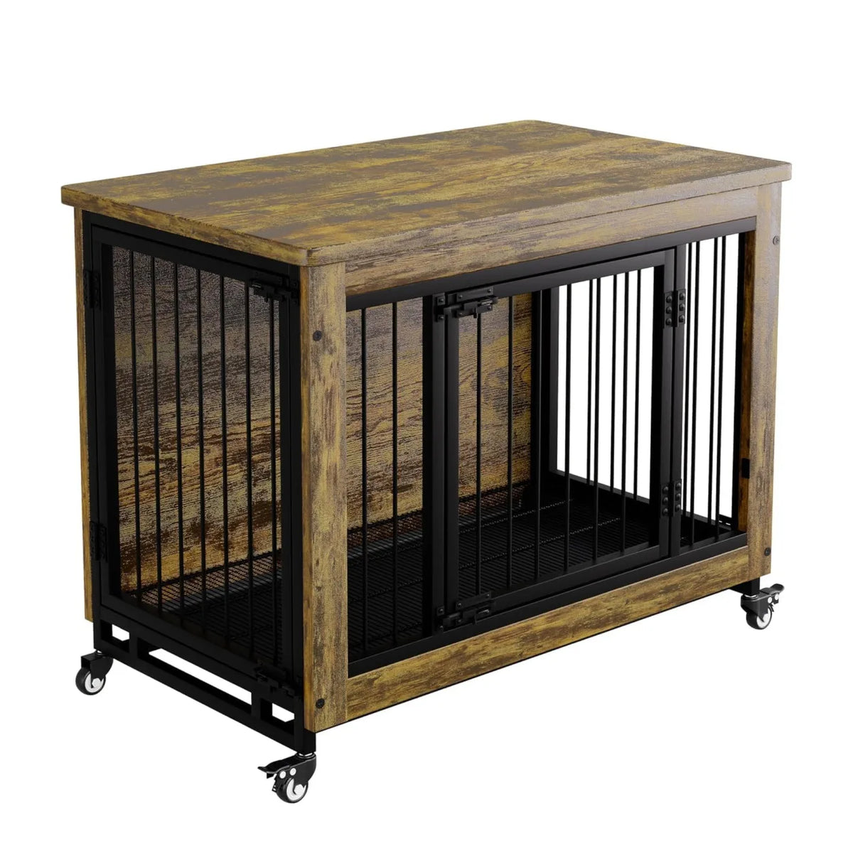 38 Inch Dog Crate Furniture with 3 Doors & Wheels