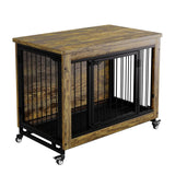 38 Inch Dog Crate Furniture with 3 Doors & Wheels