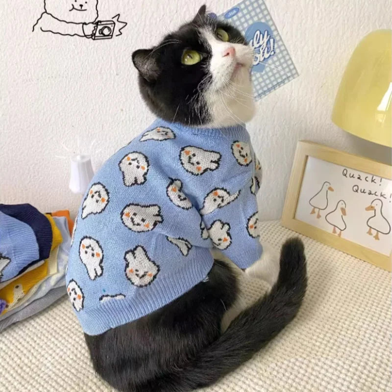 Knit Dog Turtleneck Sweater with Rabbit or Elephant Design