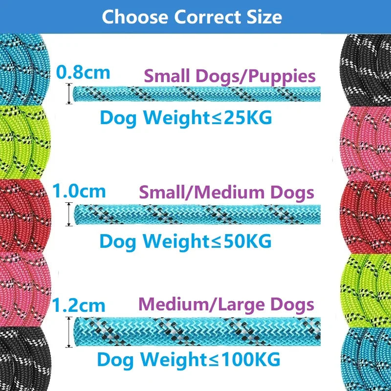 Reflective Rope Dog Leash with Padded Handle, 4 to 10 ft