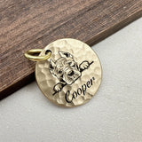 Hand Hammered Brass Dog ID Tag, Personalized Round Pet Tag