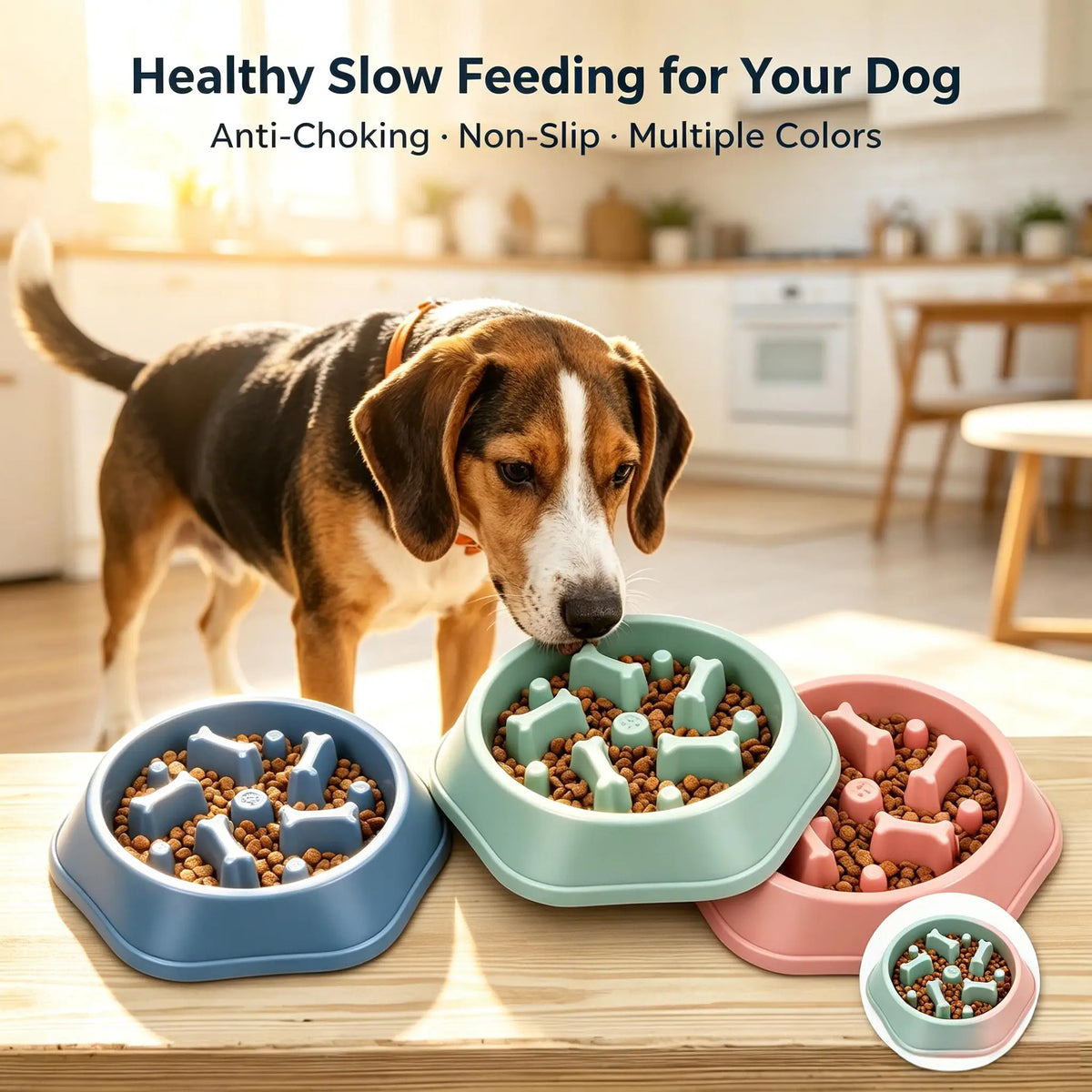 Slow Feeder Dog Bowl with Anti-Slip Base for Fast Eaters