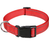 Reflective Nylon Dog Collar, Adjustable, XS to XL in 10 Colors