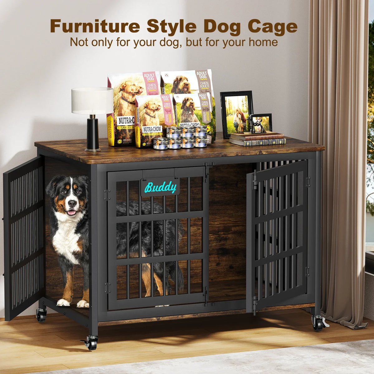 Dog Crate Furniture with Casters, TV Stand Design