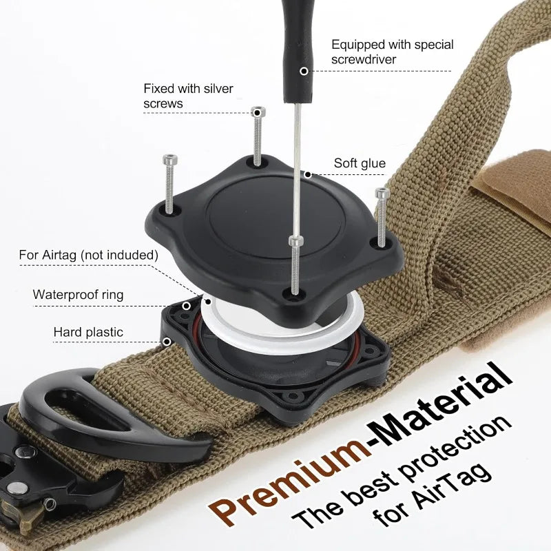 Tactical Dog Collar with Control Handle and AirTag Holder, M to XL