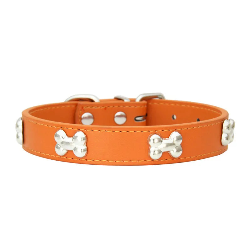 Leather Dog Collar for Small Dogs with Adjustable Buckle