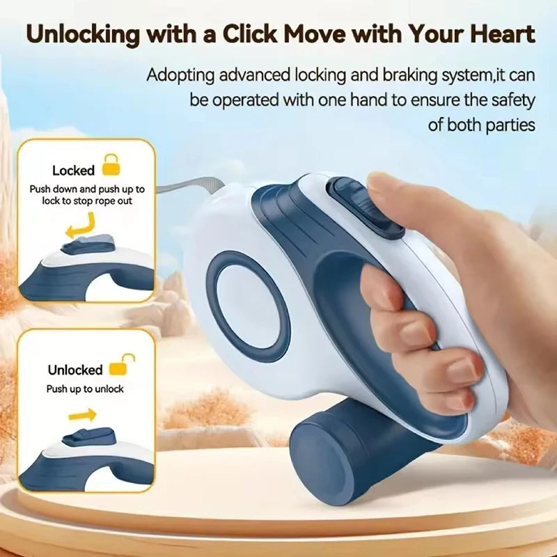 Retractable Dog Leash with Built-In Poop Bag Holder