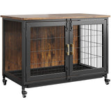 37.5in Wooden Dog Crate Furniture with Locking Wheels