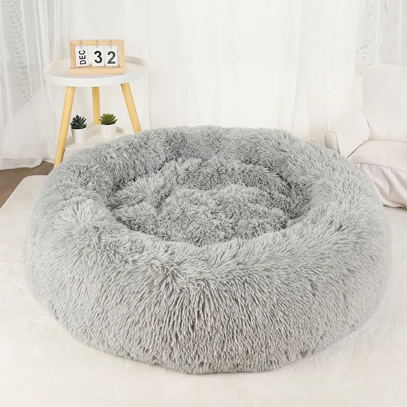 Fluffy Donut Dog Bed, Round Plush Bed for Small to Large Dogs