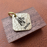 Engraved Brass Dog ID Tag, Square Personalized Pet Tag