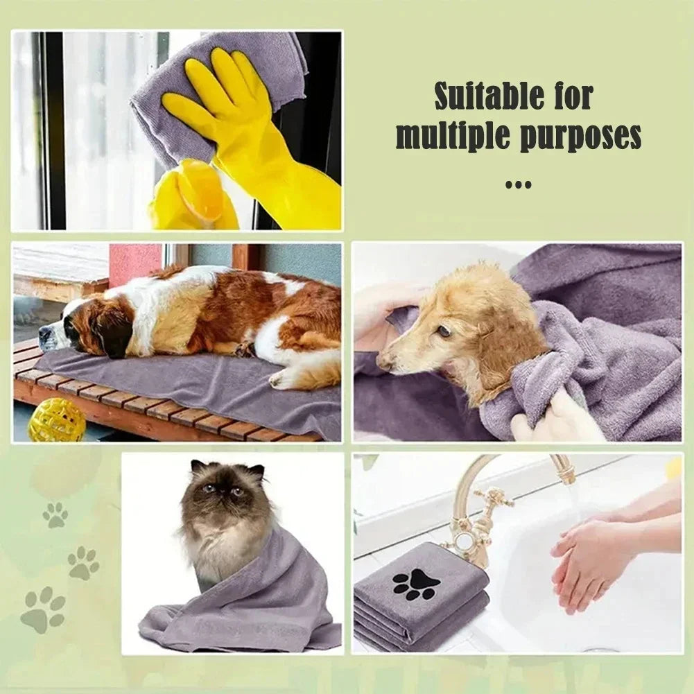 Microfiber Dog Bath Towel with Embroidered Paw Print