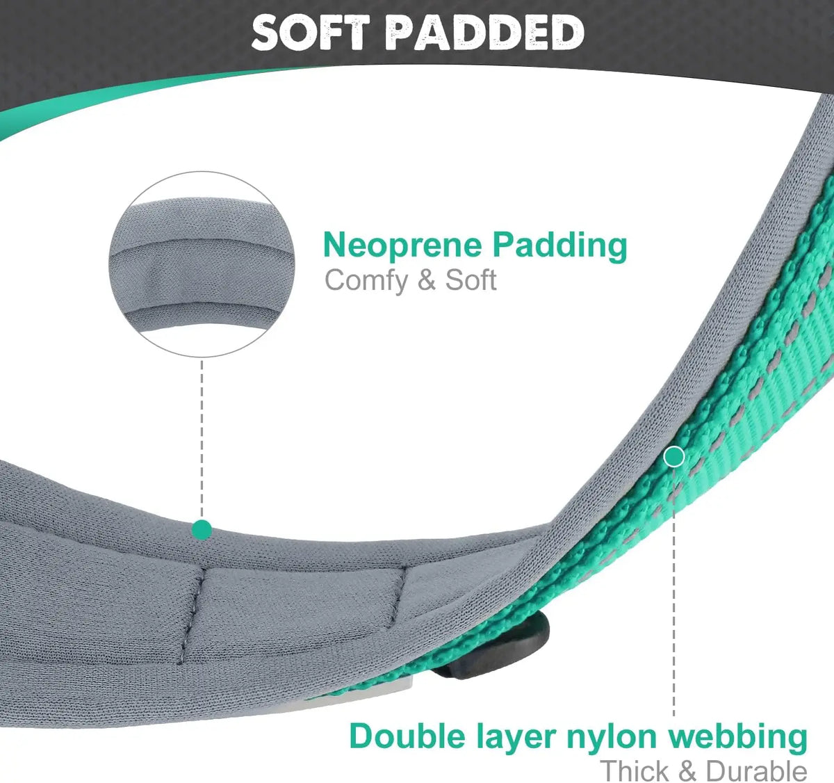 Heavy Duty Padded Dog Collar for Large Dogs, Reflective Nylon