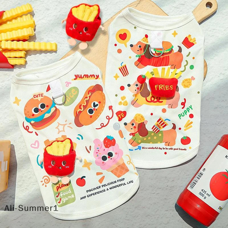 Burger Dog Vest, Cute Cartoon Summer Shirt for Small Dogs and Cats