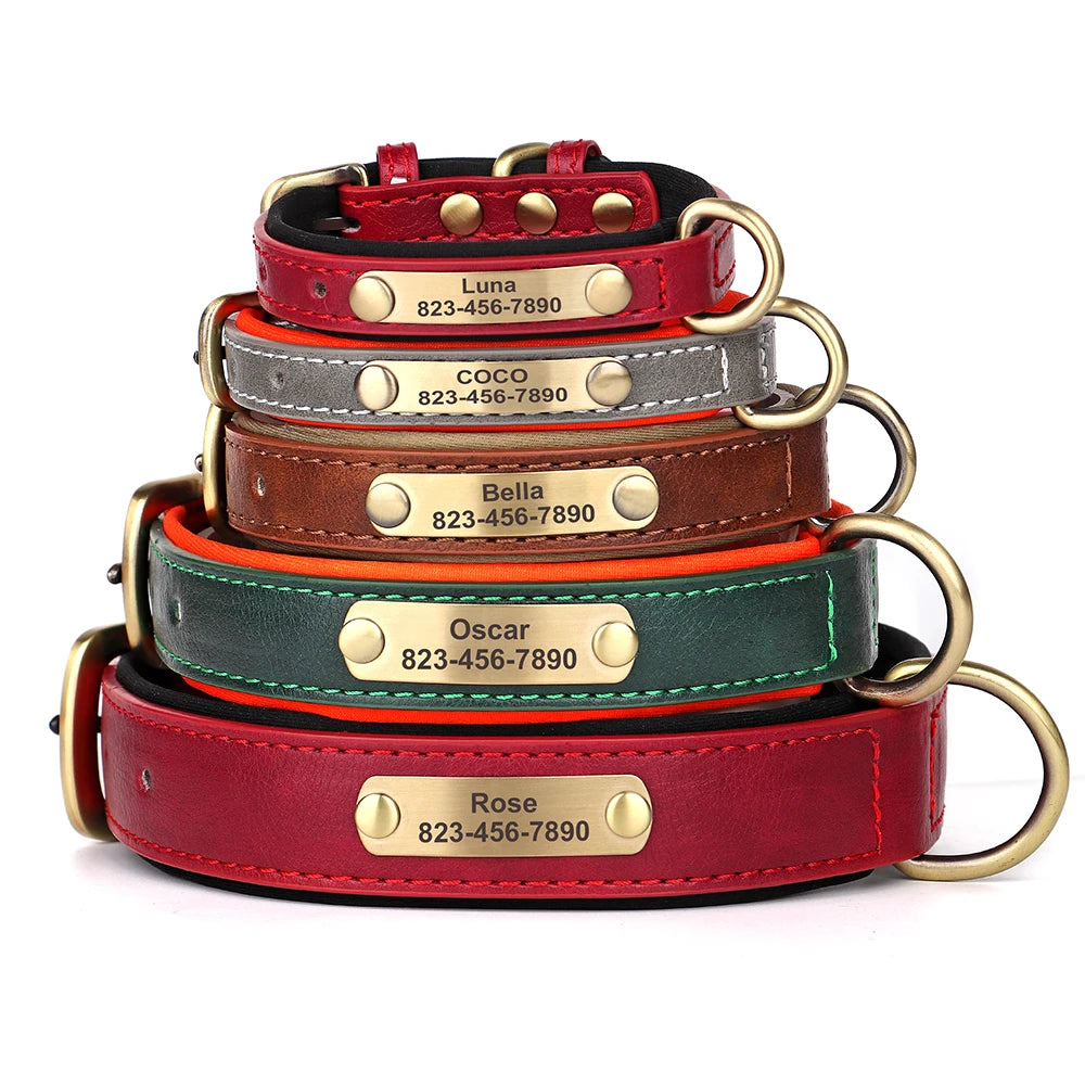 Custom Engraved PU Leather Dog Collar with Name and Phone Number