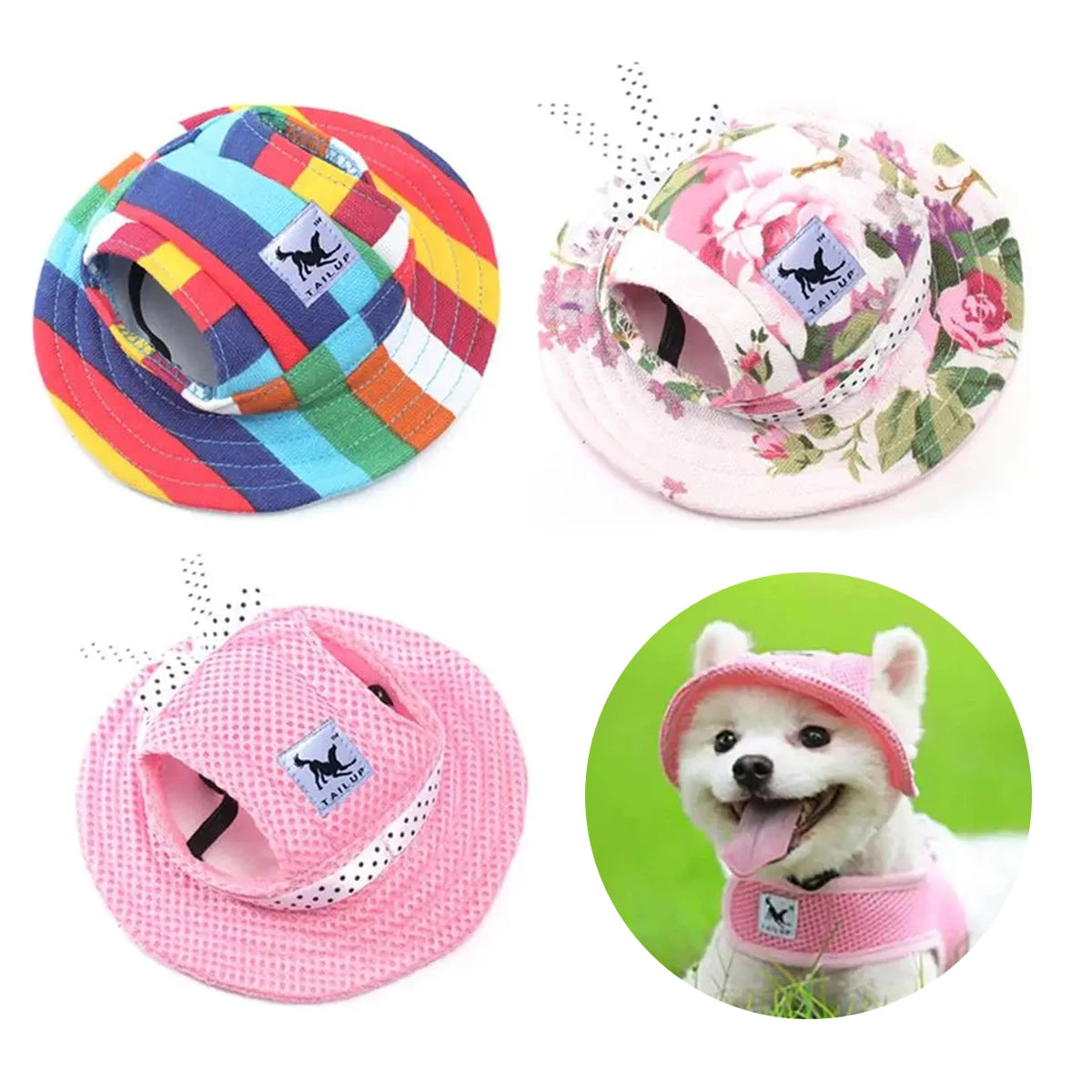 Dog Baseball Cap with Ear Holes, Breathable Mesh Visor Hat