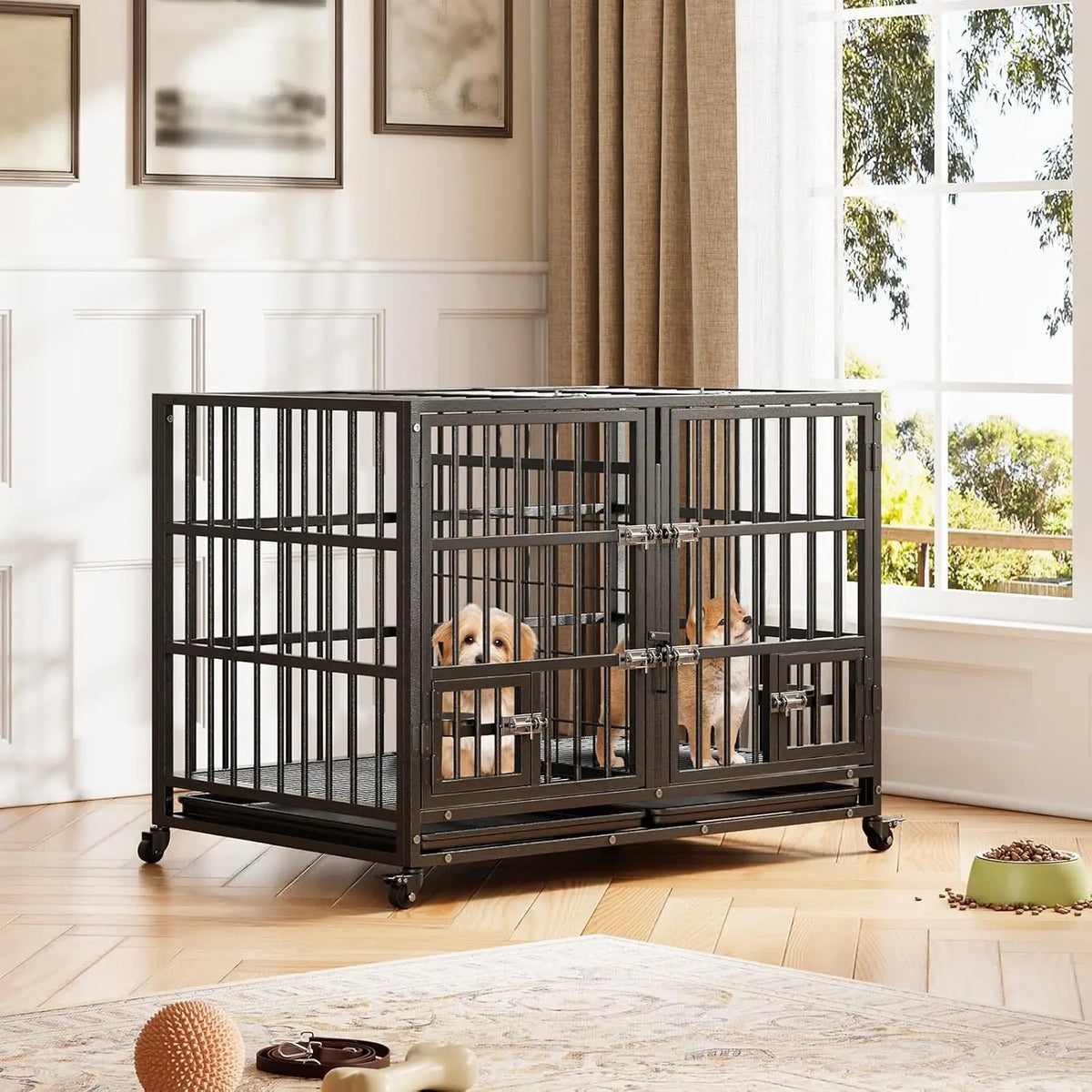 42 Inch Heavy Duty Dog Crate with Feeding Doors