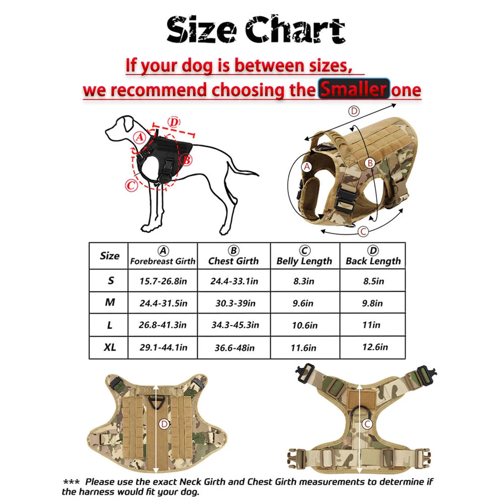 Tactical Dog Harness with Handle for Large Dogs, S to XL Sizes