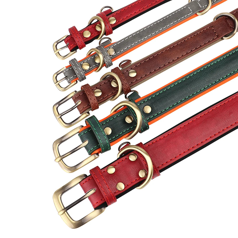 Custom Engraved PU Leather Dog Collar with Name and Phone Number