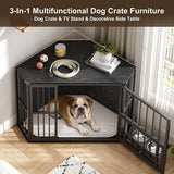 Corner Dog Crate Furniture with Rotating Feeding Door