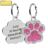 Glitter Paw Dog ID Tag, Engraved Stainless Steel Pet Tag