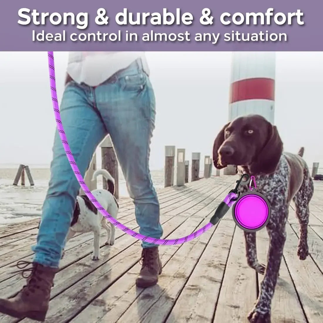 Reflective Rope Dog Leash with Foam Handle, 5 ft